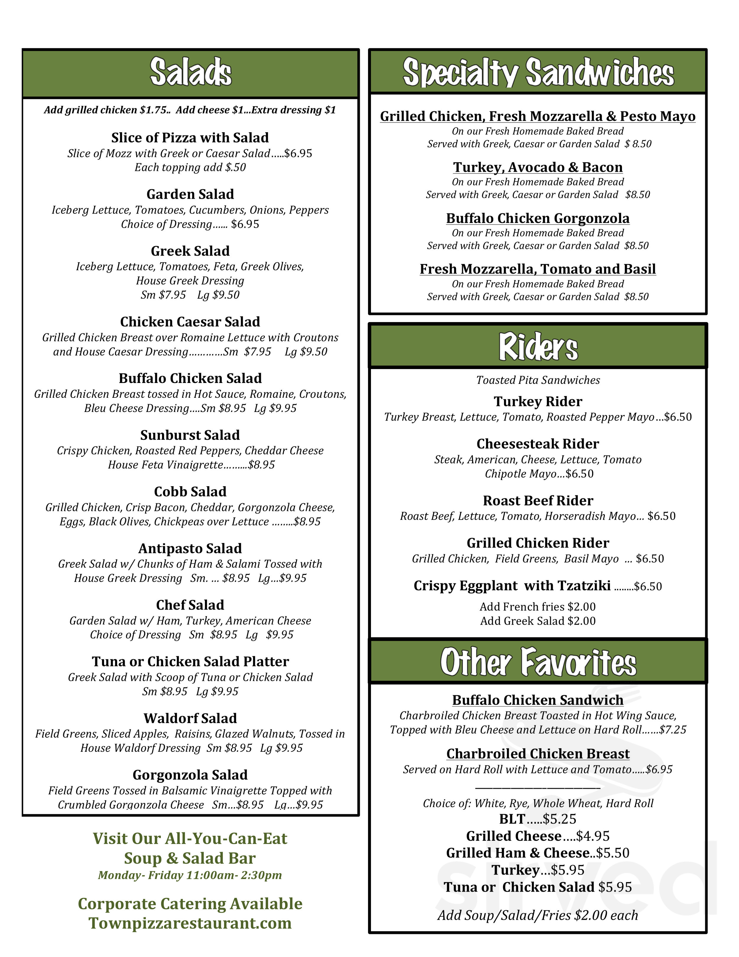 Menu New Haven CT's Town Pizza Sirved