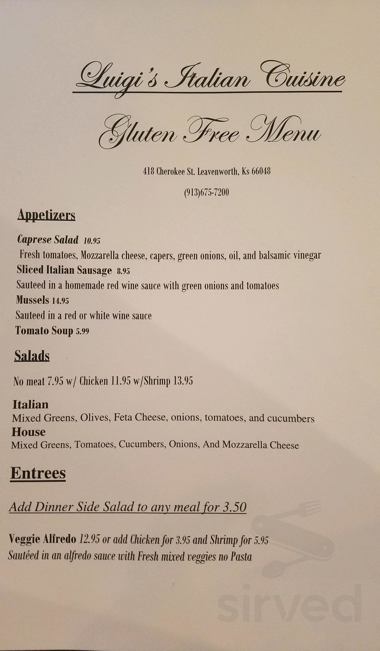 Menu - Leavenworth KS's Luigi's 418 | Sirved
