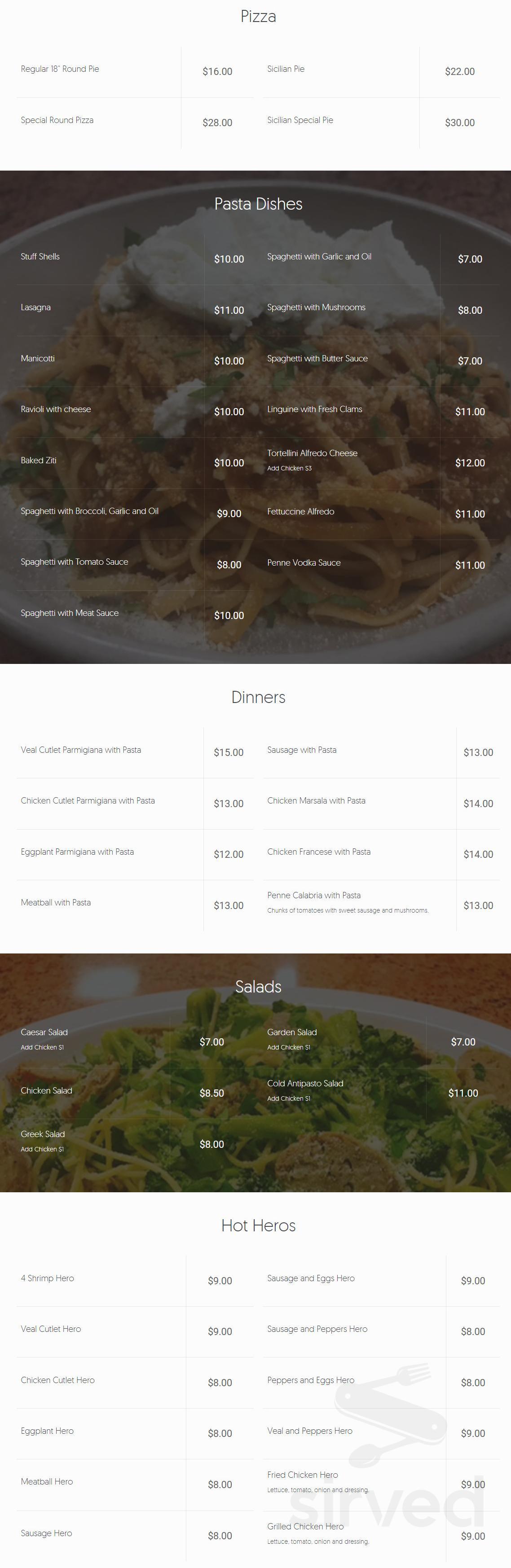 Nino's Pizza menu in Brooklyn, New York, USA