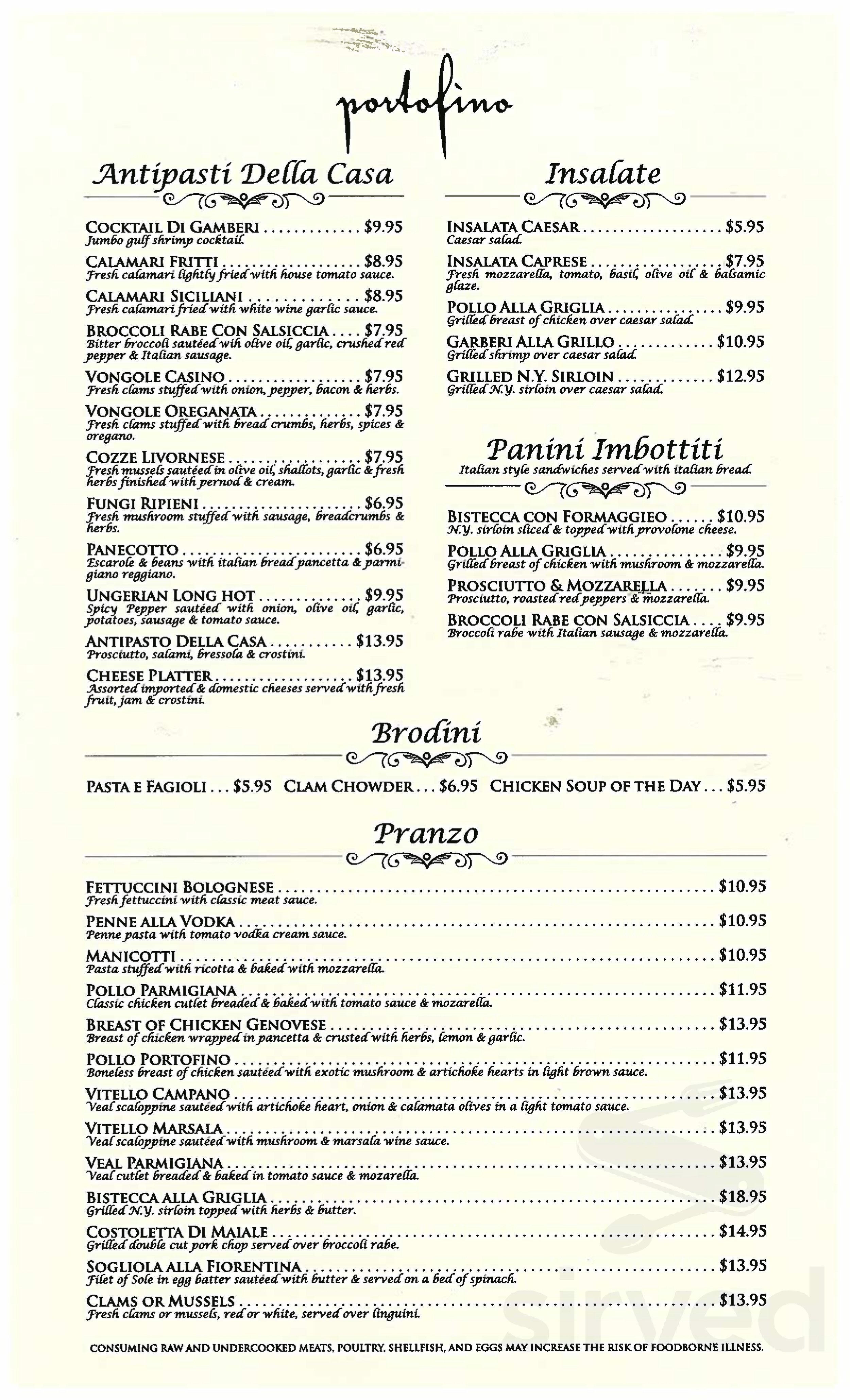 Portofino's Restaurant & Bar menu in New Haven, Connecticut, USA
