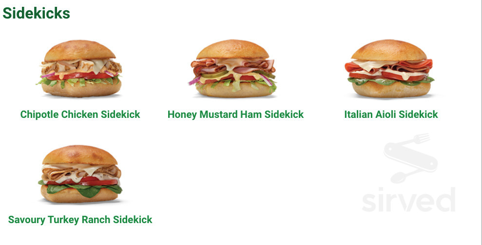 Subway menu in Enderby, British Columbia