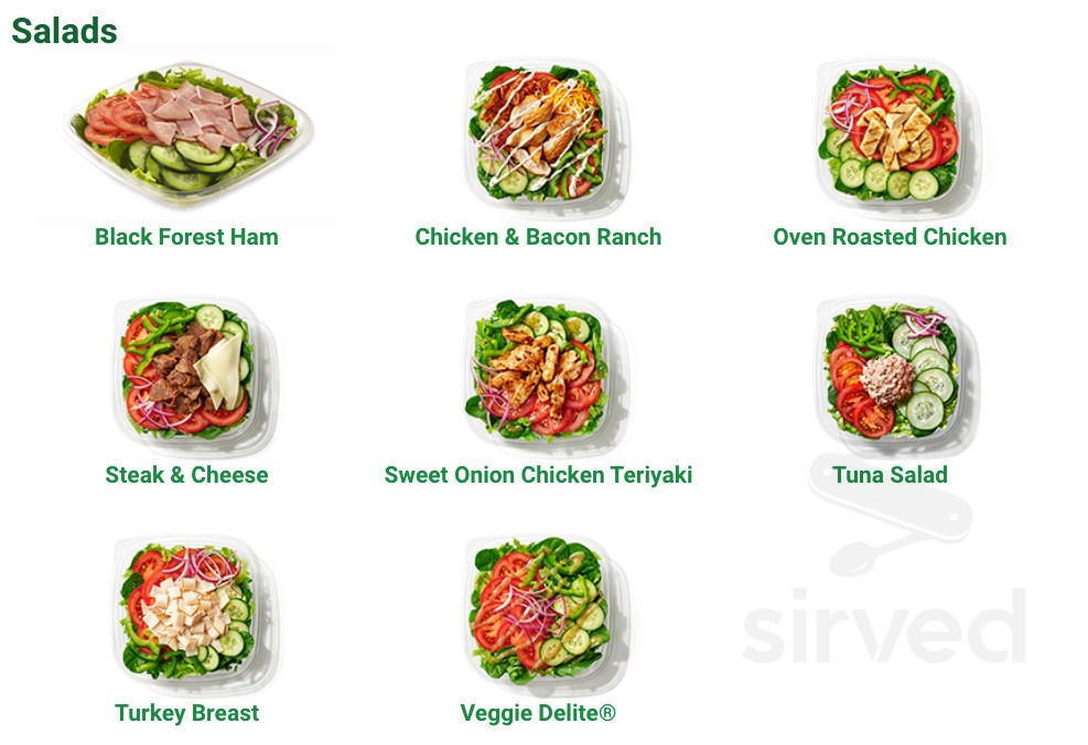 Subway menu in Enderby, British Columbia