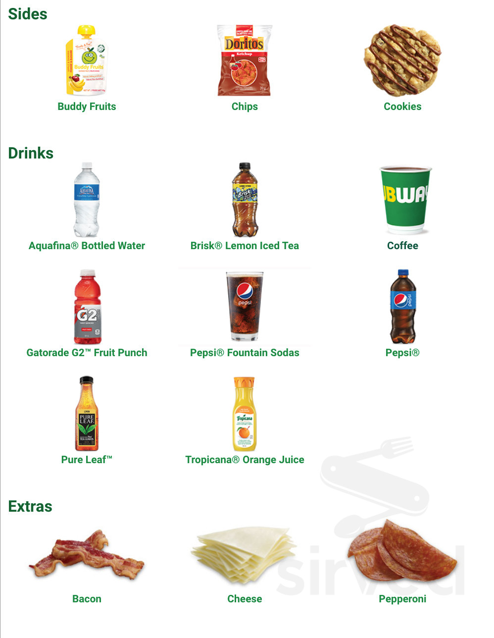 Subway menu in Enderby, British Columbia
