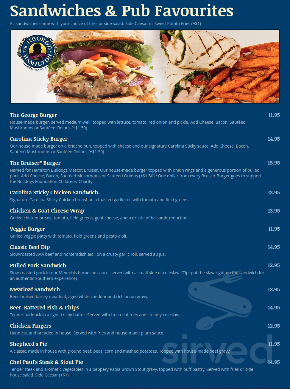 Menu - Hamilton ON's The George Hamilton Restaurant & Brewery | Sirved