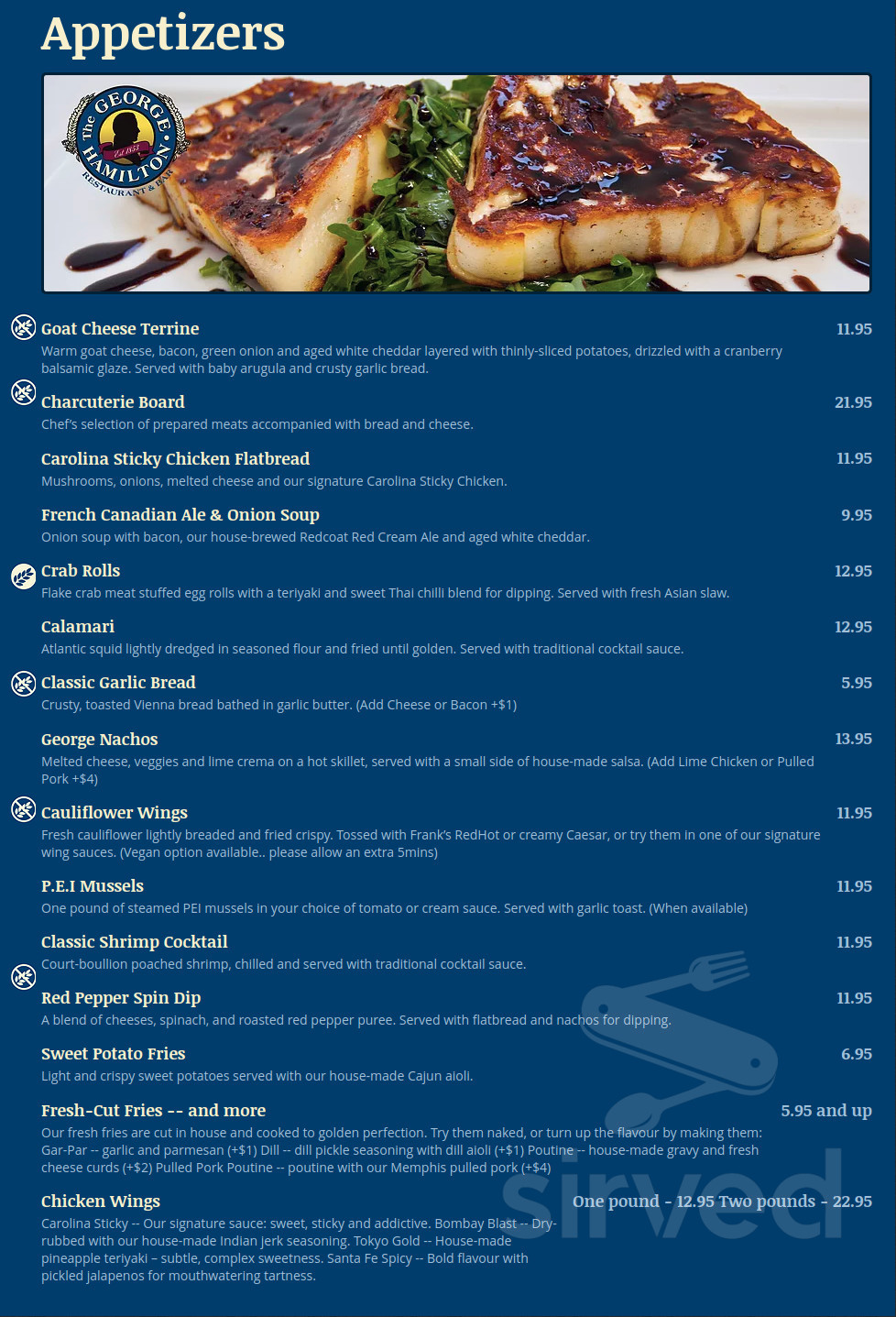Menu - Hamilton ON's The George Hamilton Restaurant & Brewery | Sirved