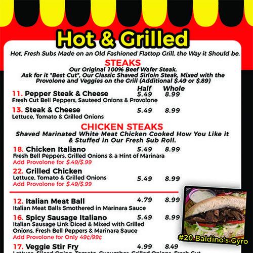 5 Baldinos Giant Jersey Subs menu in Fayetteville, North Carolina, USA