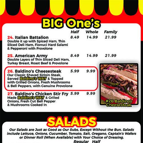 5 Baldinos Giant Jersey Subs menu in Fayetteville, North Carolina, USA