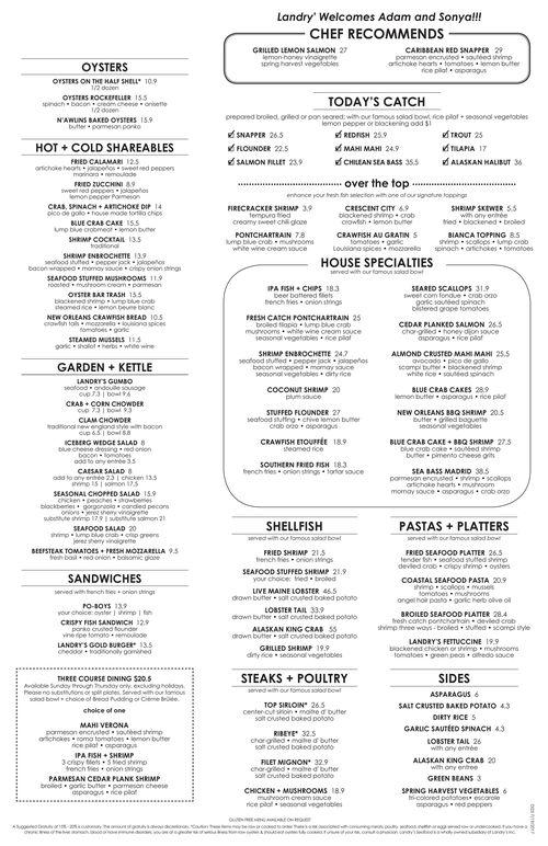 Landry's Seafood House menu in El Paso, Texas, USA
