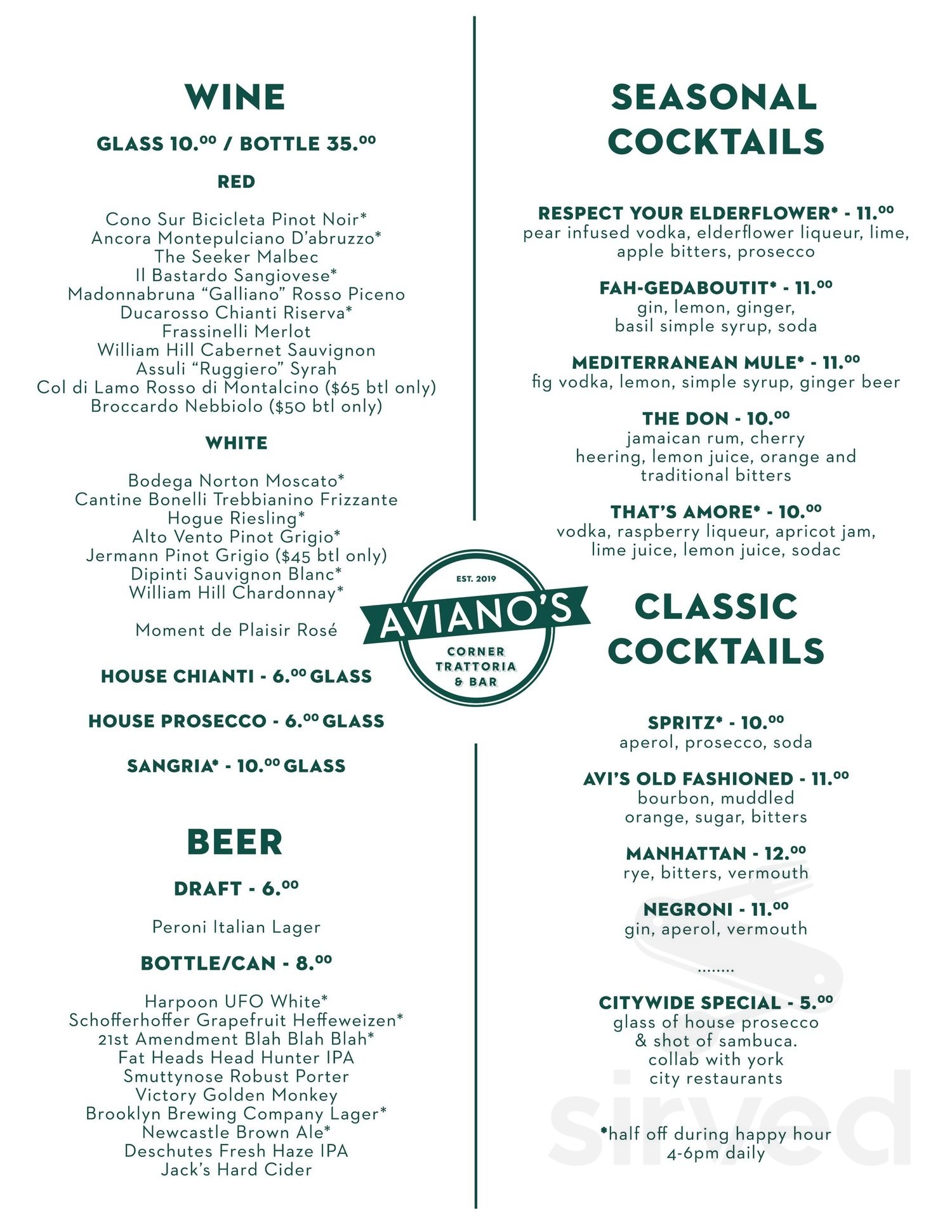 Aviano's Corner Trattoria menus in York, Pennsylvania, United States