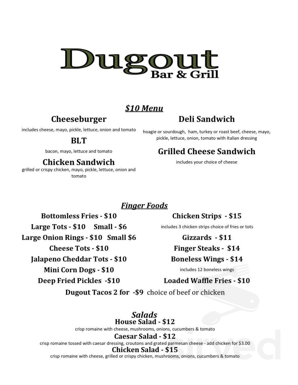 Southridge Dugout Bar & Grill menus in Kennewick, Washington, United States
