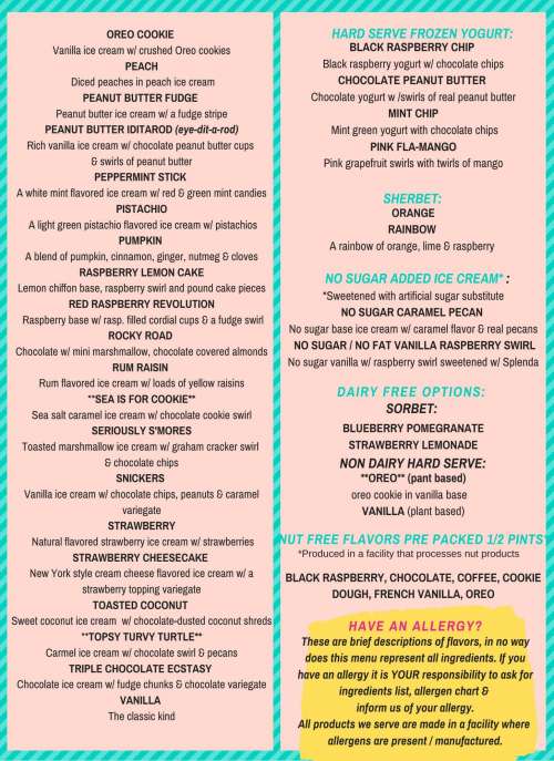 Scoop Deck menu in Wells, Maine, USA