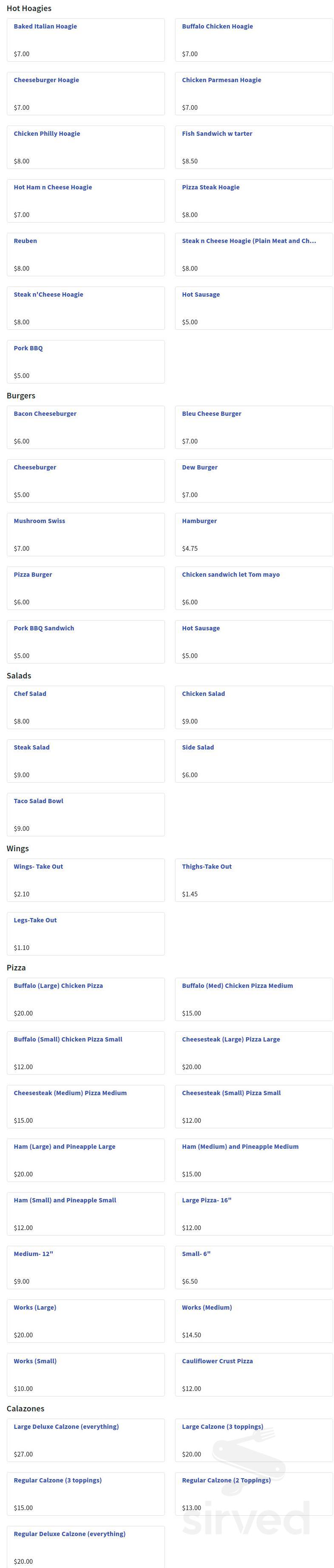 Dew Drop Inn menu in Manns Choice, Pennsylvania, USA