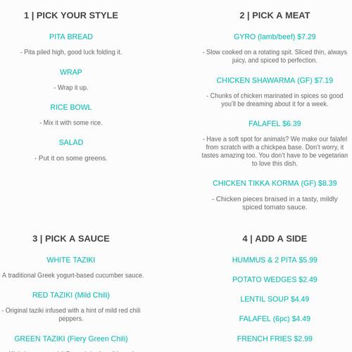 Sultan's Kite menu in Lincoln, Nebraska, USA