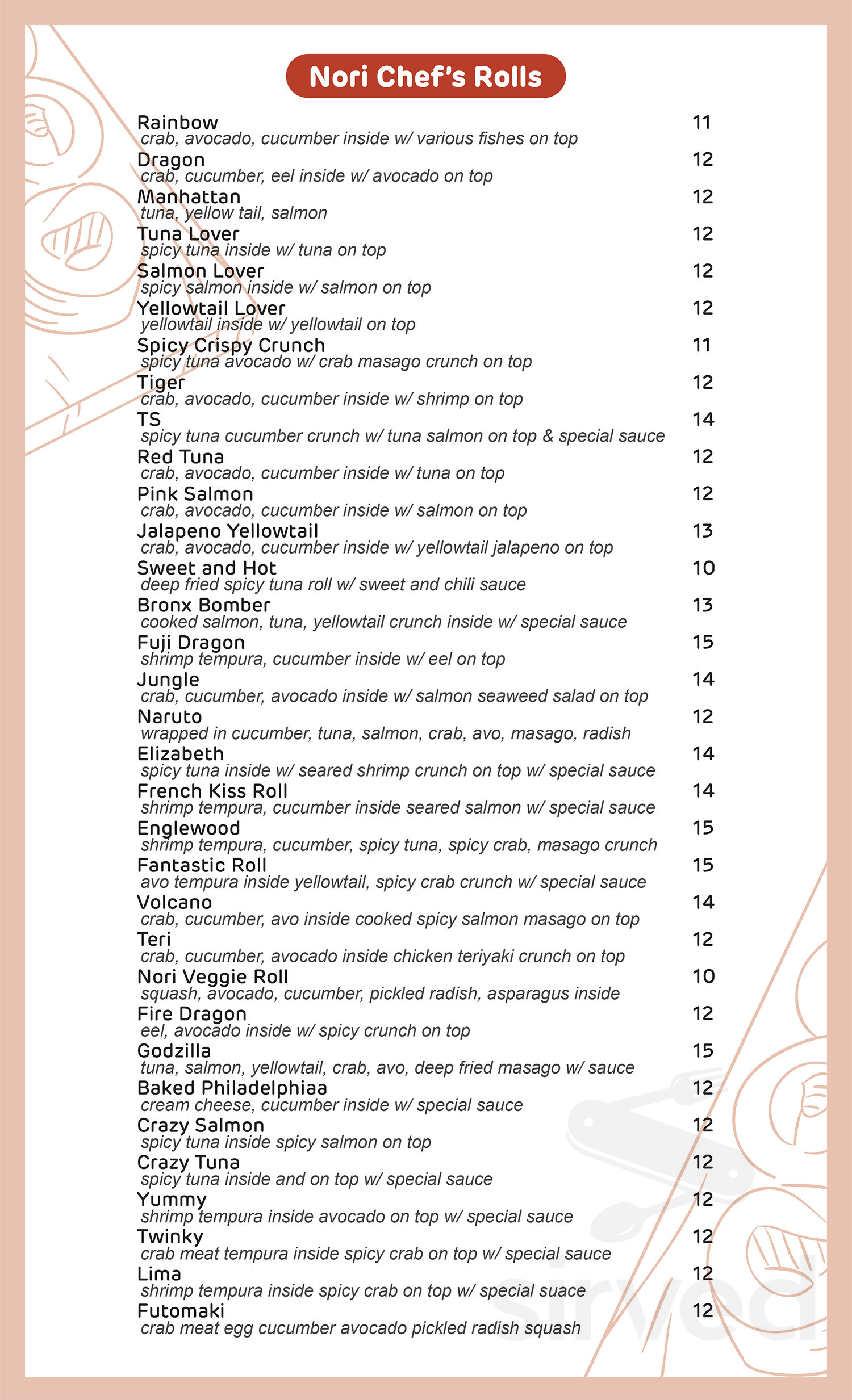 Nori menu in Englewood, New Jersey, USA