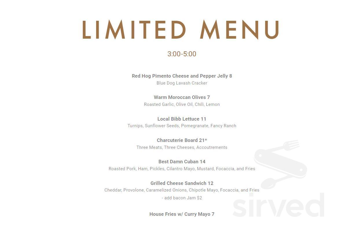 Menu - Louisville KY's Red Hog Restaurant & Butcher Shop | Sirved