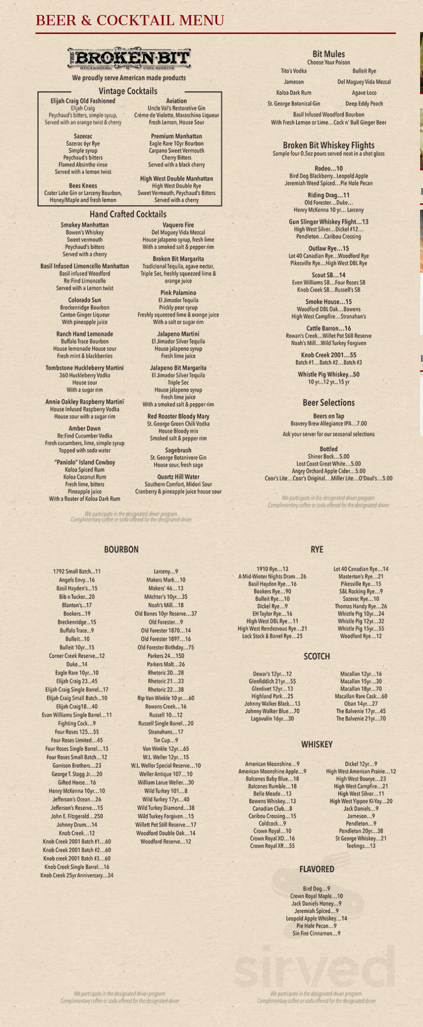 Broken Bit Steakhouse menu in Lancaster, California, USA