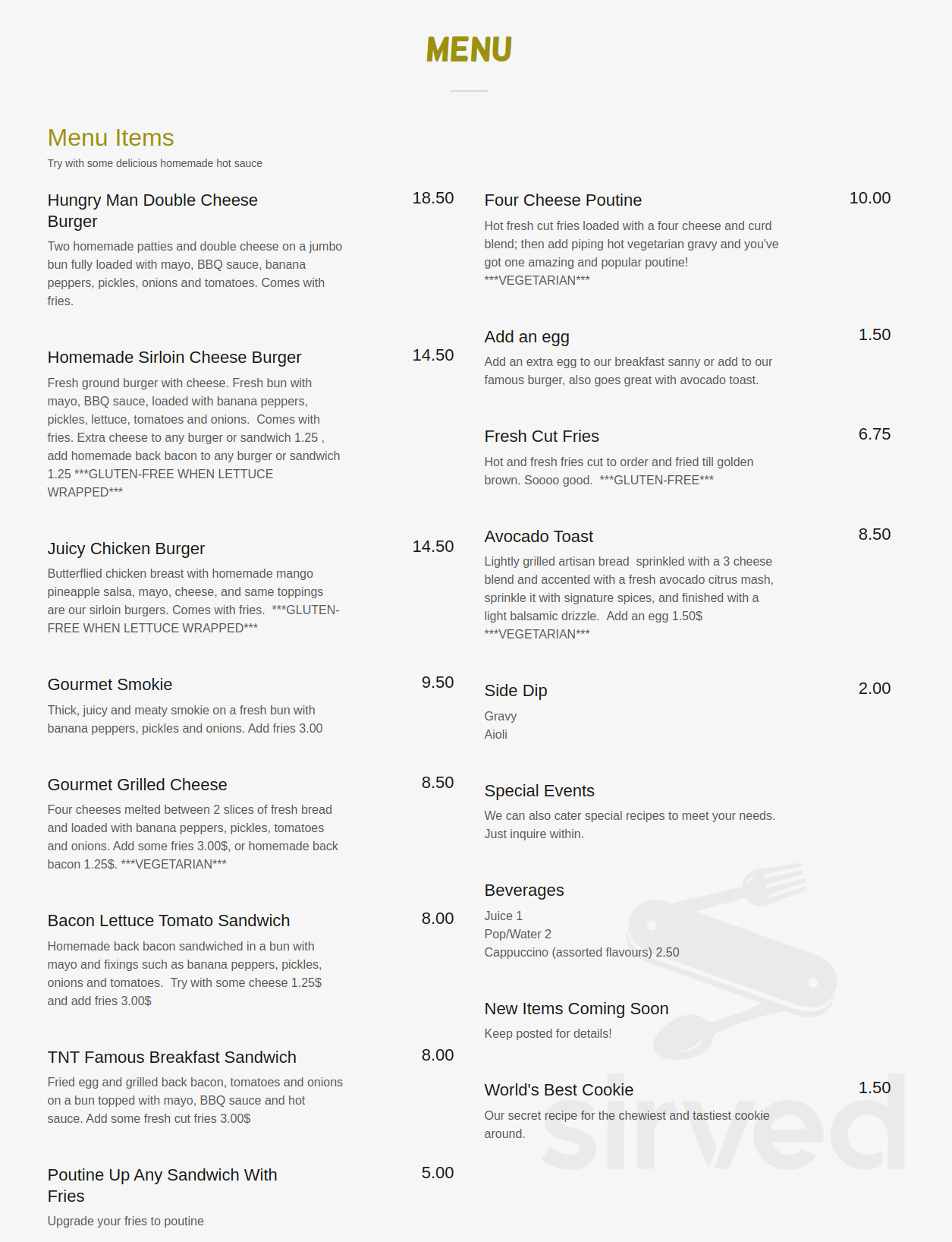 Barn Owl Brewing menus in Kelowna, British Columbia, Canada