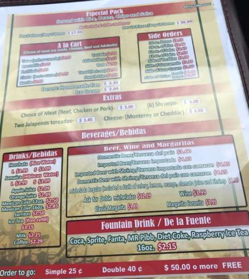 Rosalba's Mexican Restaurant menu in Ripon, California, USA