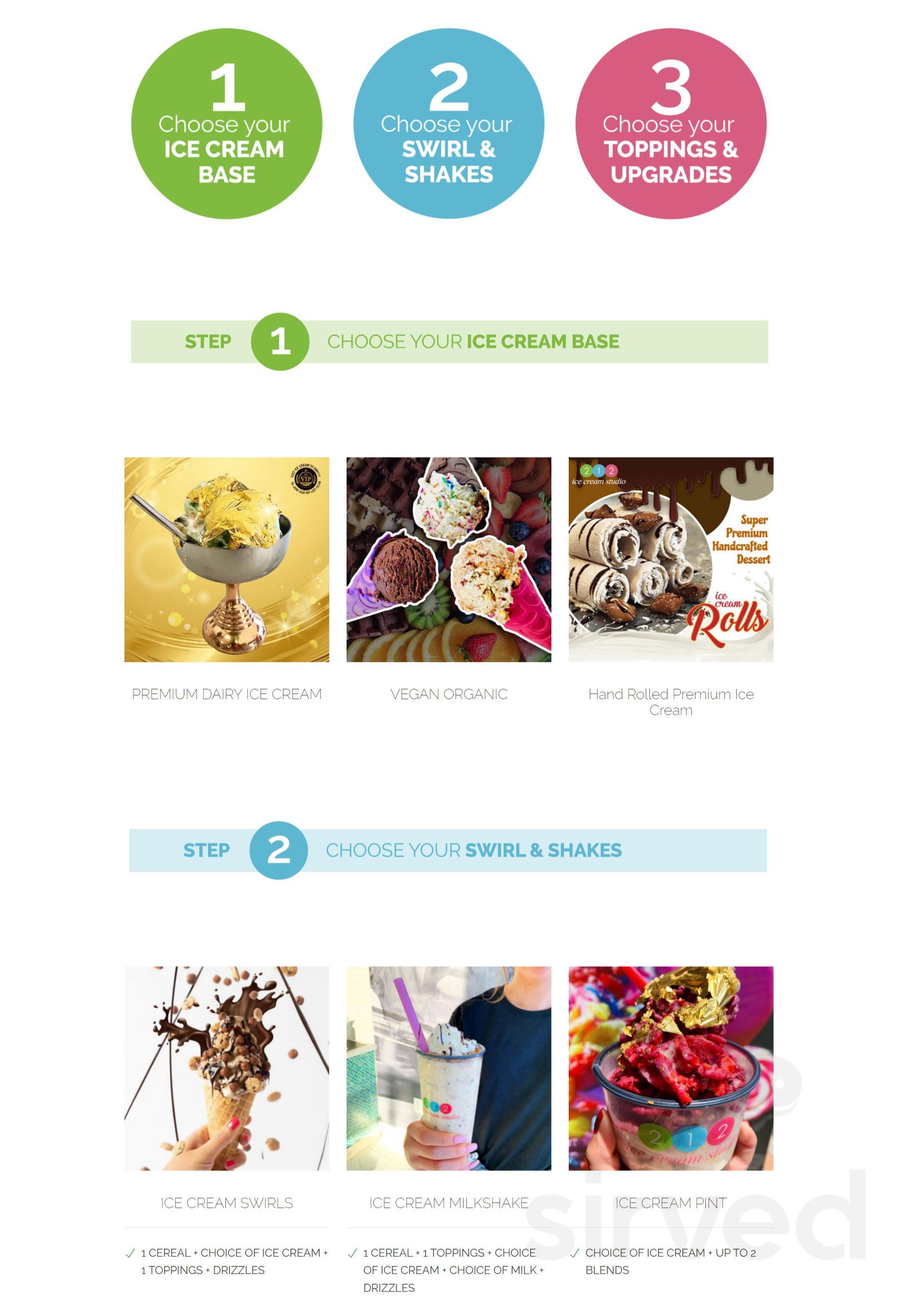 212 Ice Cream Studio menu in Gilbert, Arizona, USA