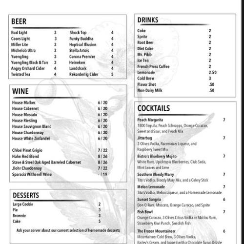 The Bistro menu in Brooksville, Florida, USA
