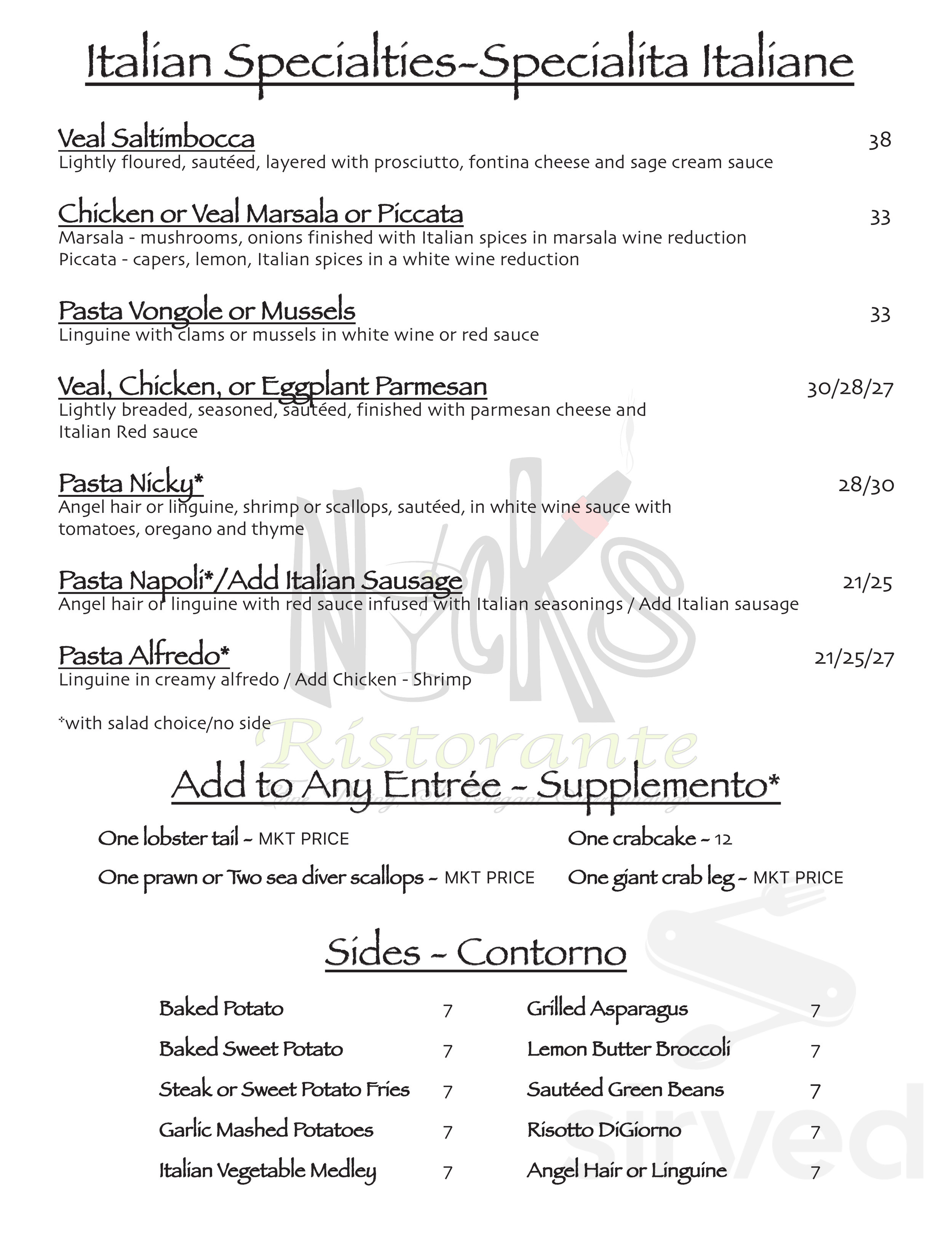 Nick's Ristorante menu in Huntsville, Alabama, USA