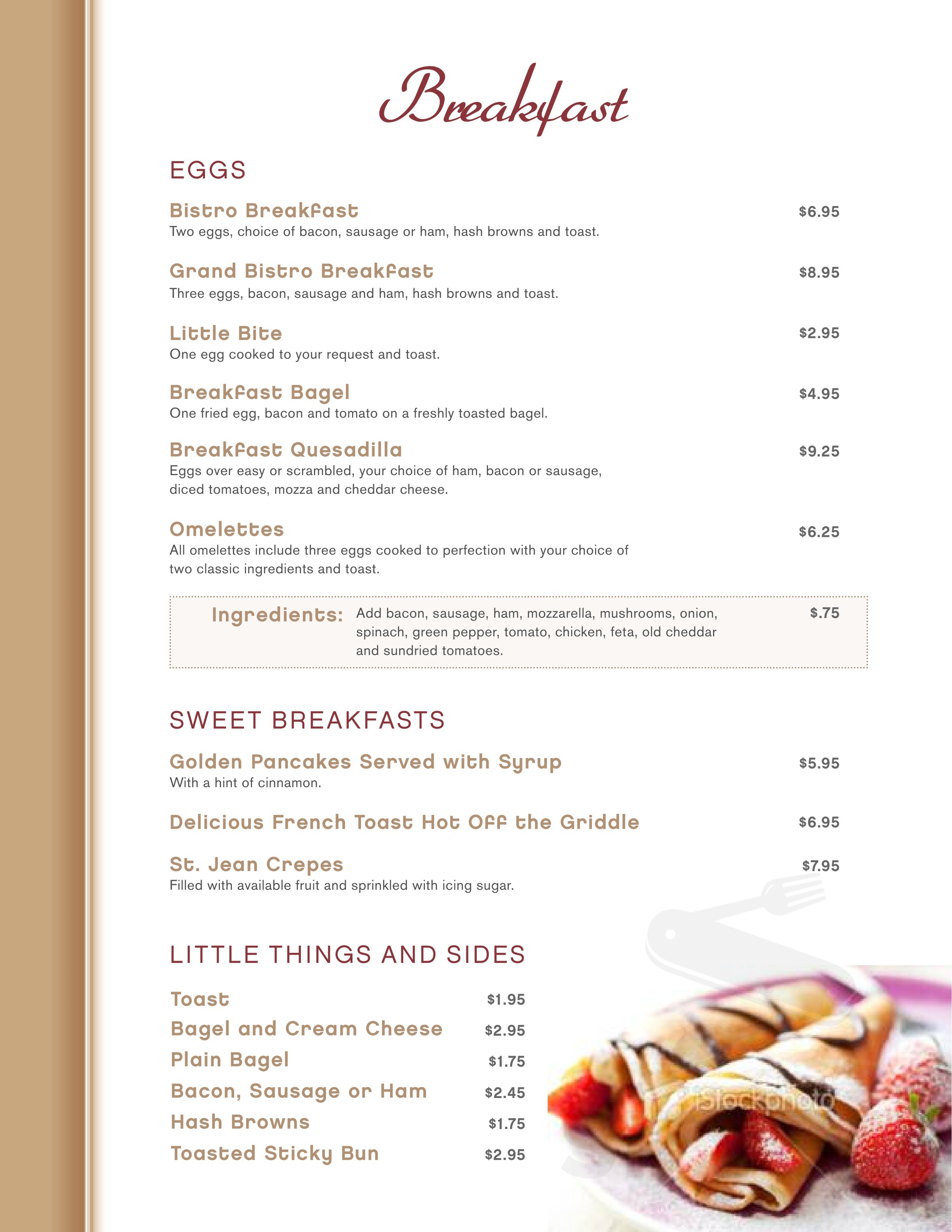 Bistro 758 menus in Saint Jean Baptiste, Manitoba, Canada