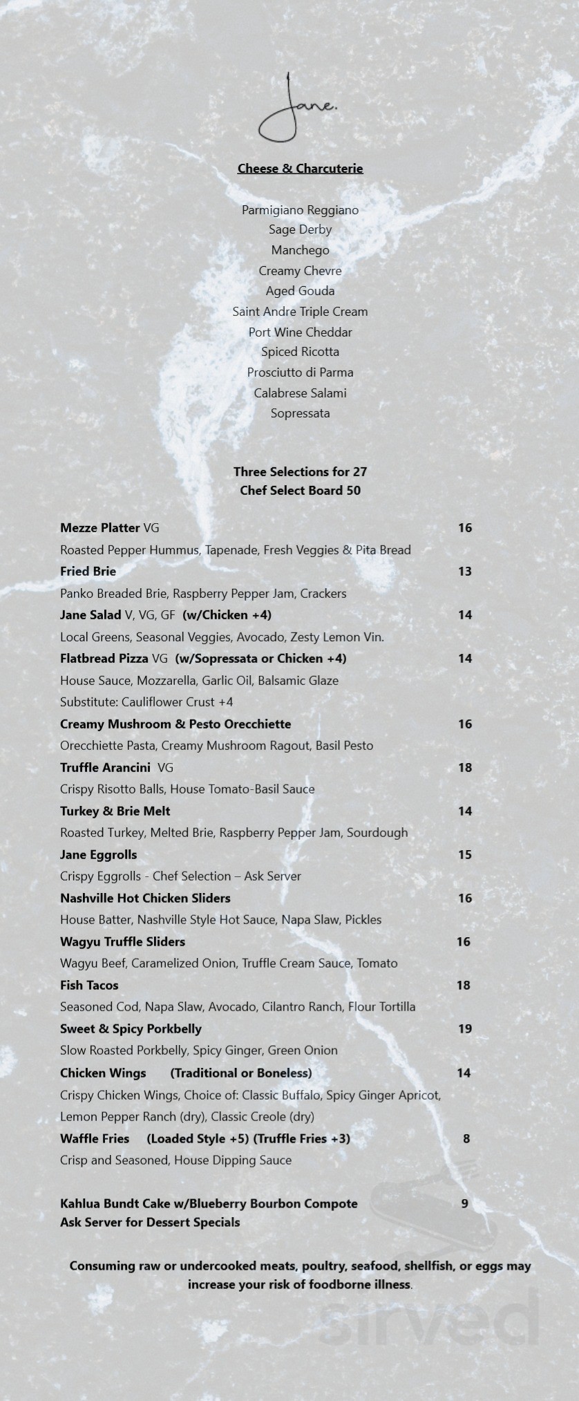 Jane Southlake menu in Southlake, Texas, USA