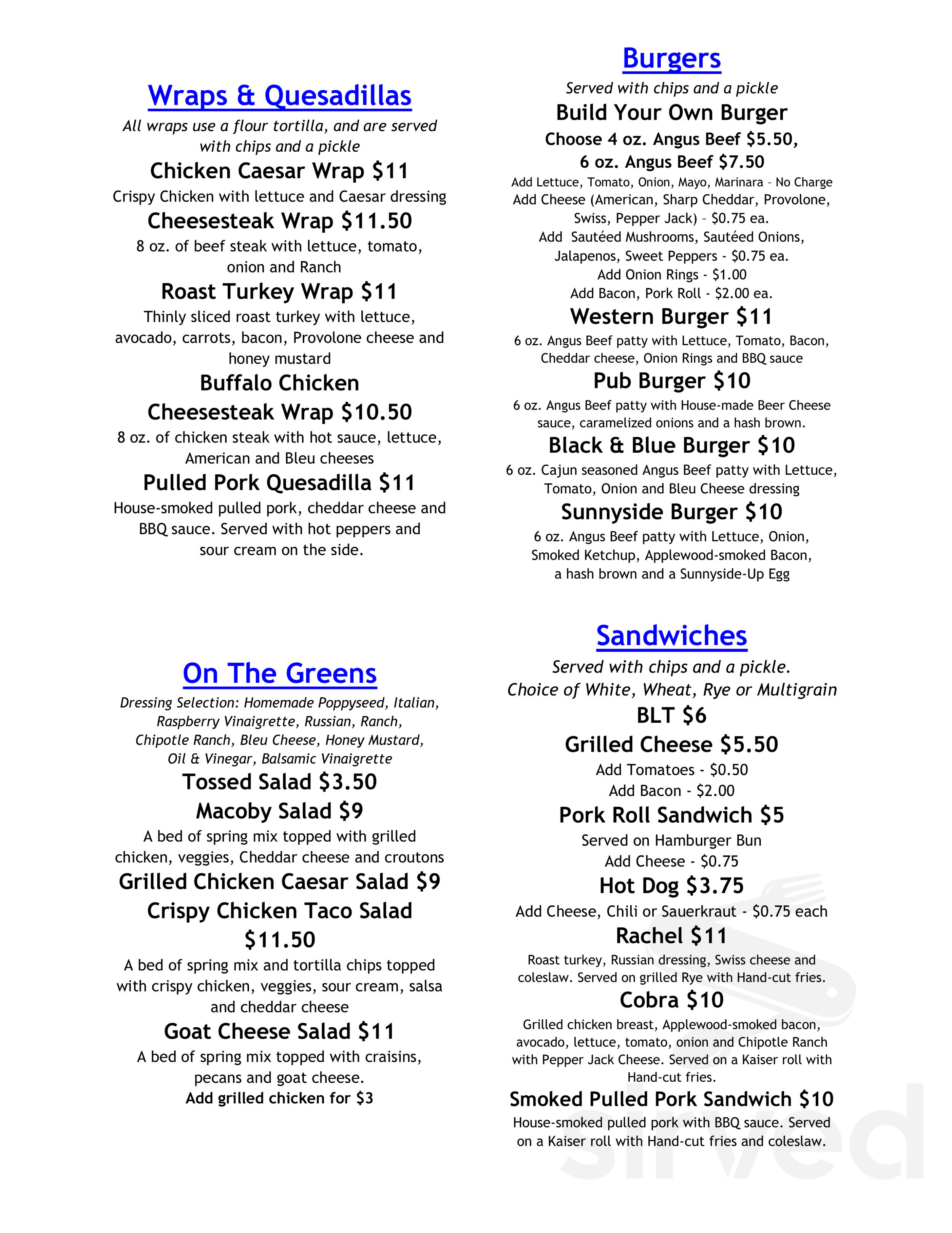 Wetlands Bar & Restaurant menu in Green Lane, Pennsylvania, USA