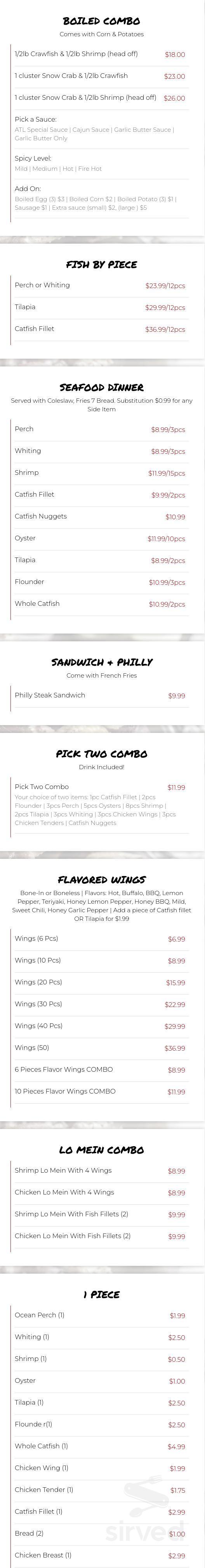 ATL Chicken and Seafood menu in Alabama, USA