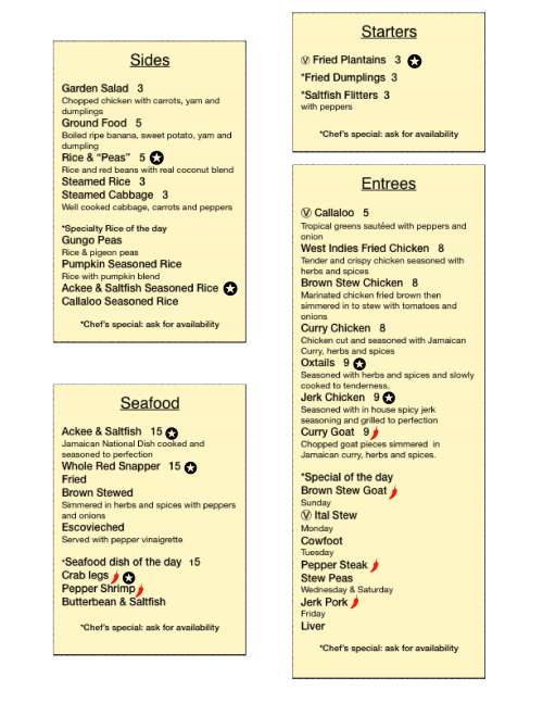 Wi Jammin menu in Los Angeles, California, USA