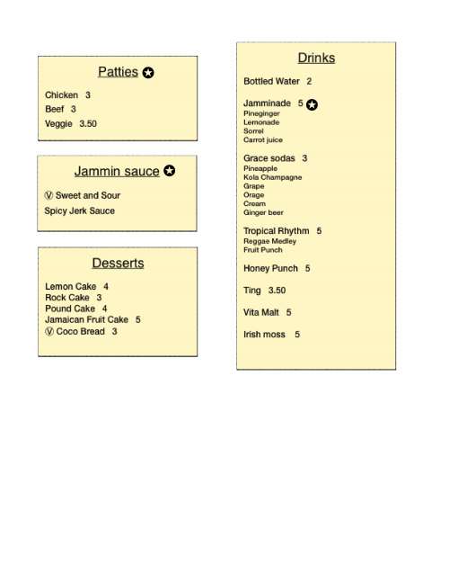 Wi Jammin menu in Los Angeles, California, USA