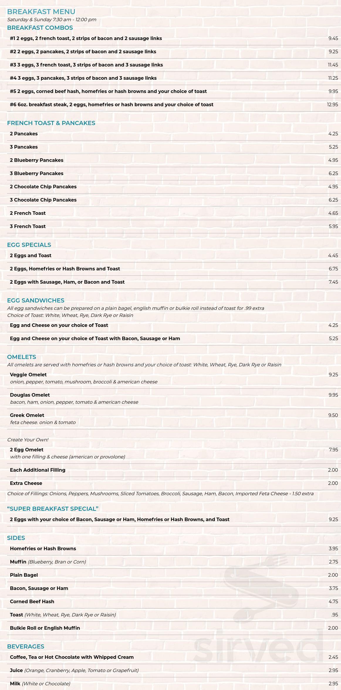 Menu Douglas MA's Gregory's Sirved