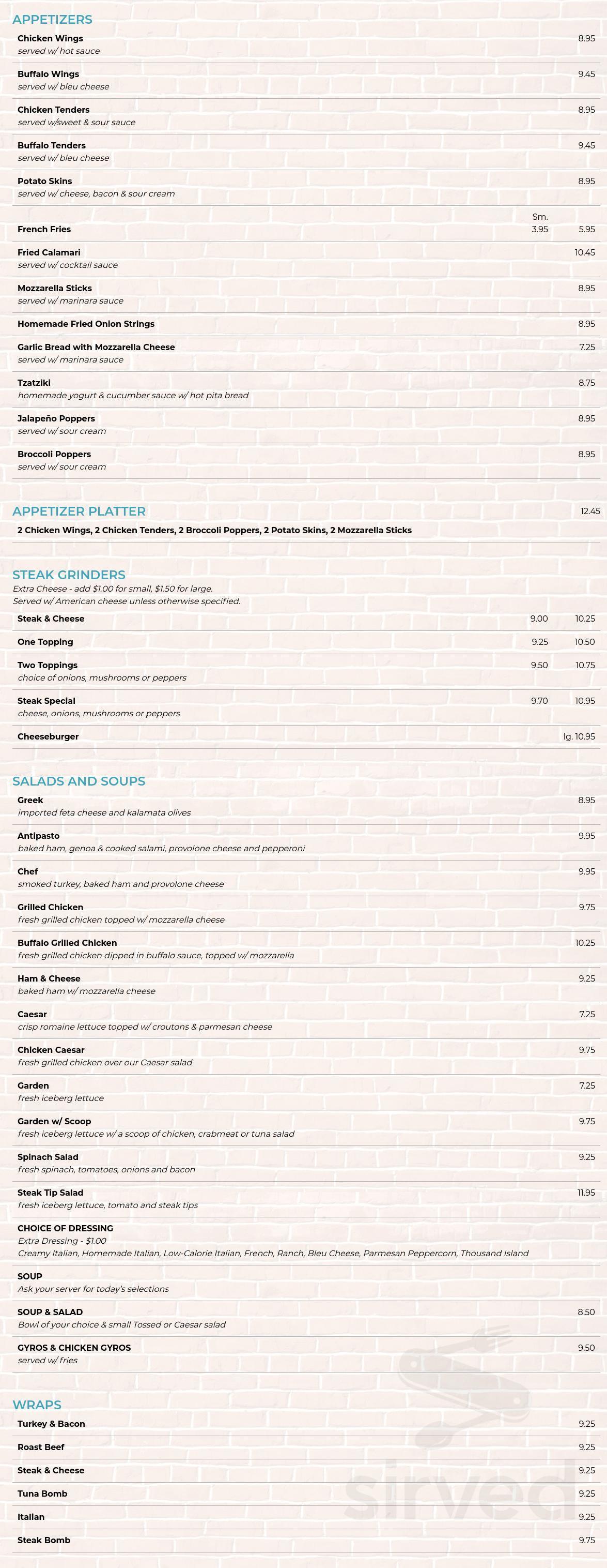 Menu Douglas MA's Gregory's Sirved