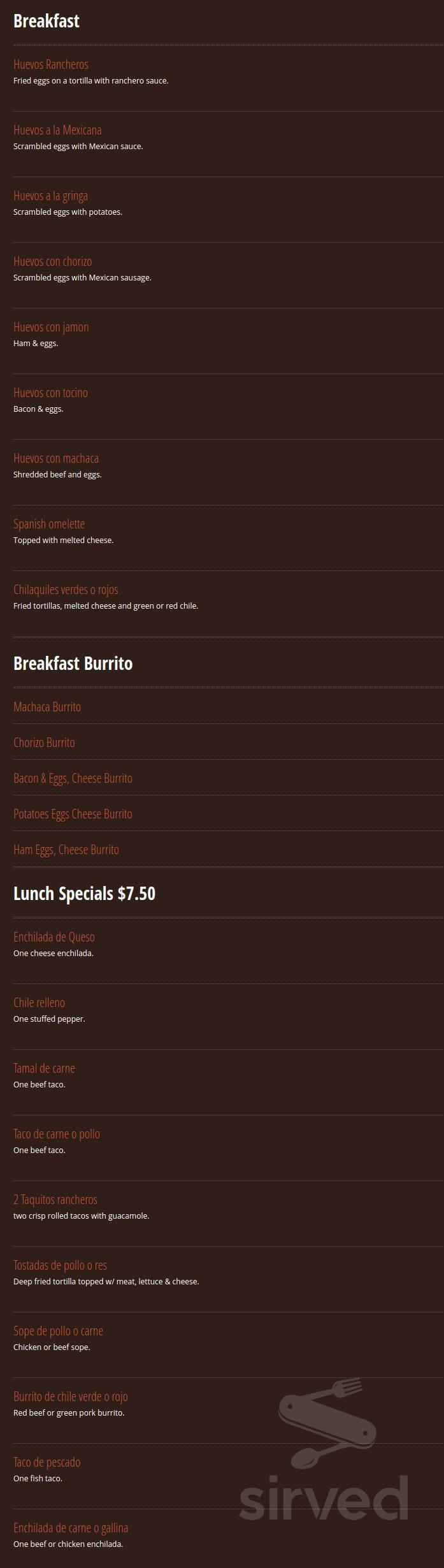 Casa Jimenez menu in Perris, California, USA