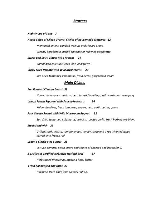 Logan's menu in Roslyn, Washington, USA