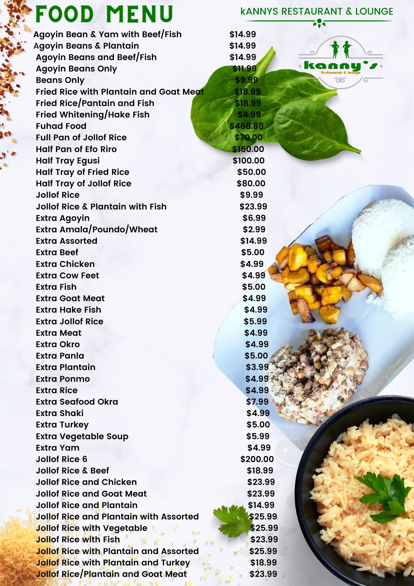 Kanny's Restaurant and Lounge menus in Dallas, Texas, United States