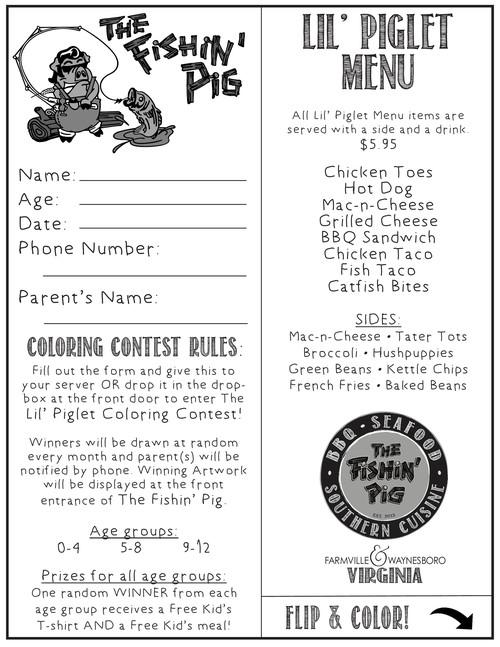 The Fishin' Pig Norfolk menu in Norfolk, Virginia, USA