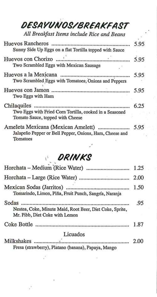 El Sol menu in Rochelle, Illinois, USA