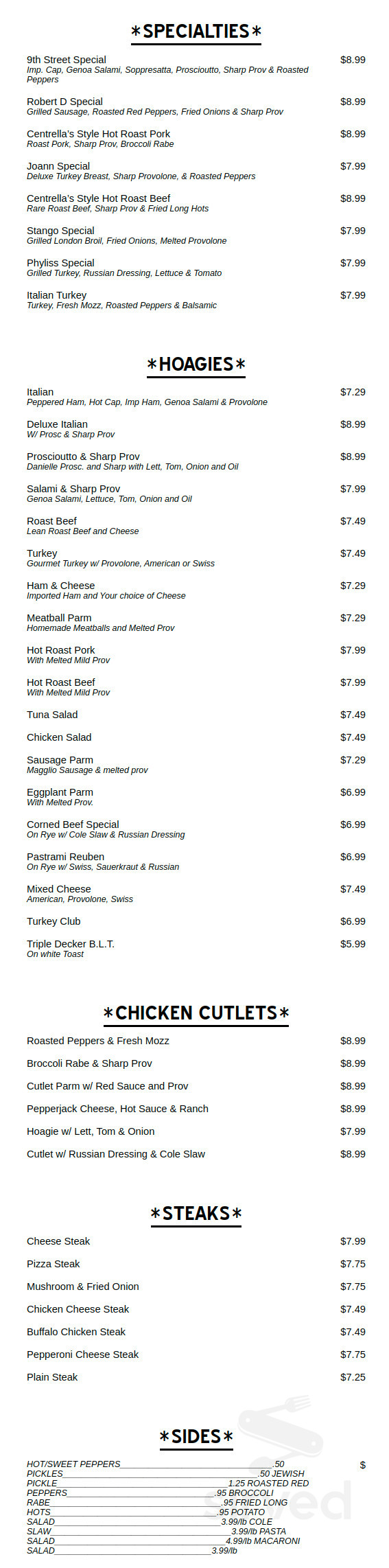Centrella's Deli & Italian Market menu in Havertown, Pennsylvania