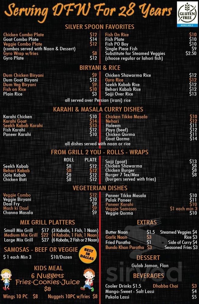 Menu - Allen TX's Silver Spoon | Sirved