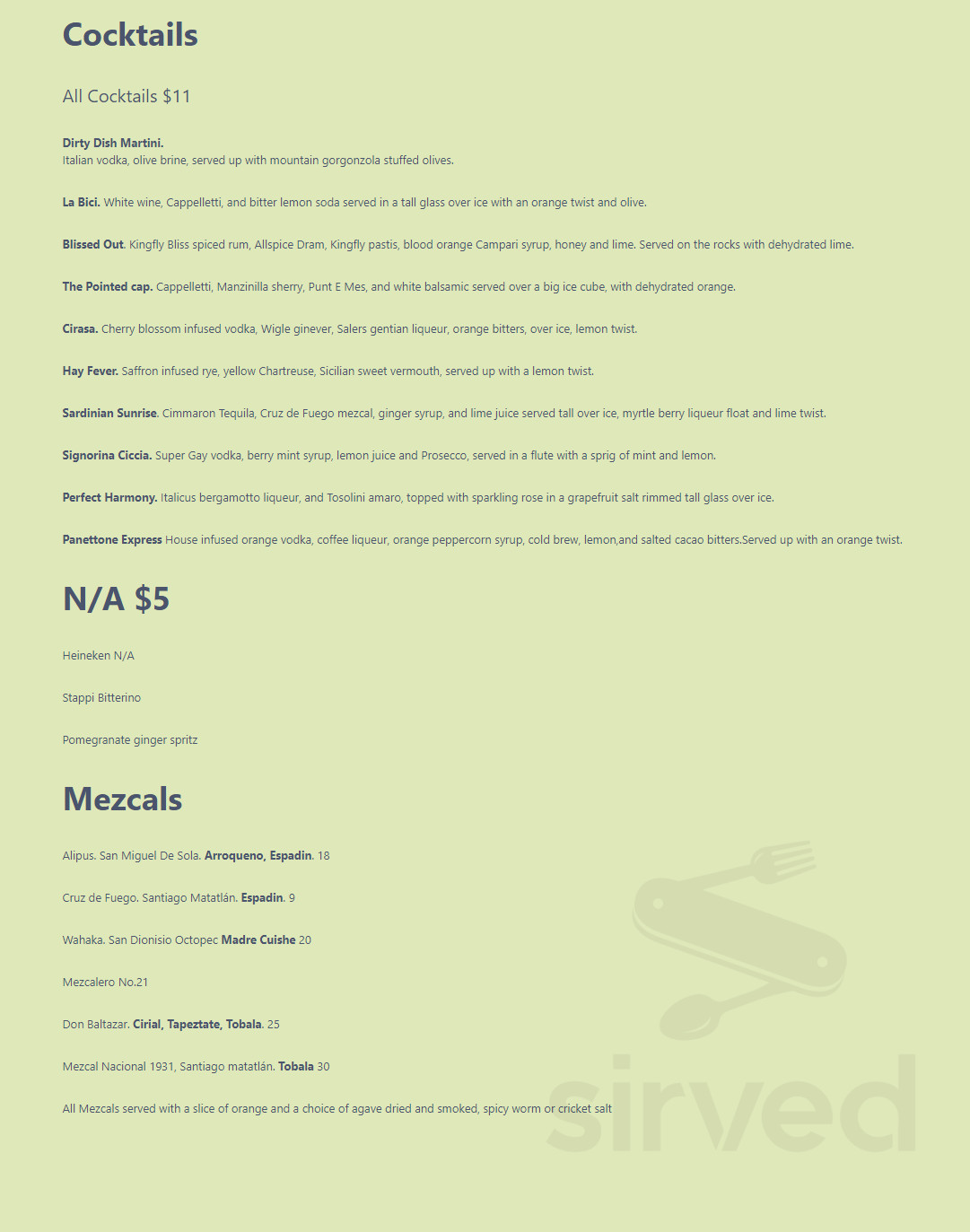 Dish Osteria Bar menu in Pittsburgh, Pennsylvania, USA