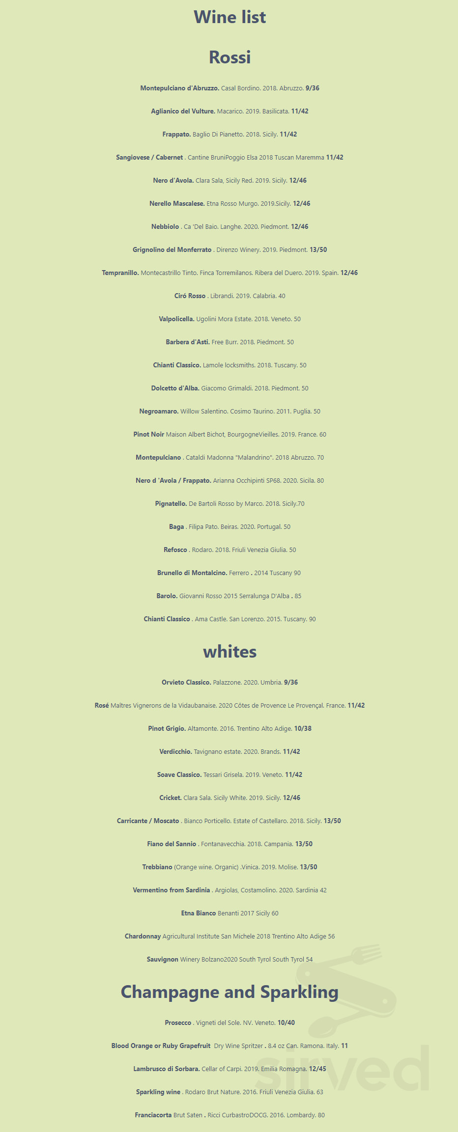 Dish Osteria Bar menu in Pittsburgh, Pennsylvania, USA