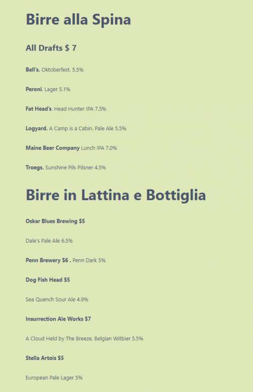 Dish Osteria Bar menu in Pittsburgh, Pennsylvania, USA