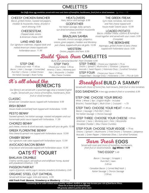 The Berkshire Family Restaurant menu in Wyomissing, Pennsylvania, USA