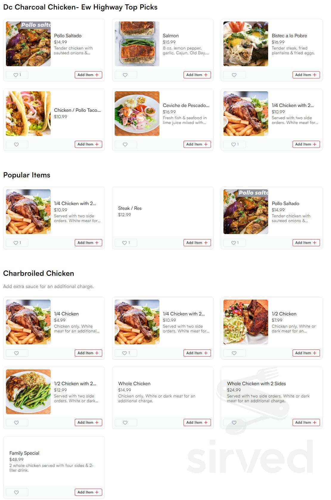 DC Charcoal Chicken menu in Hyattsville, Maryland, USA