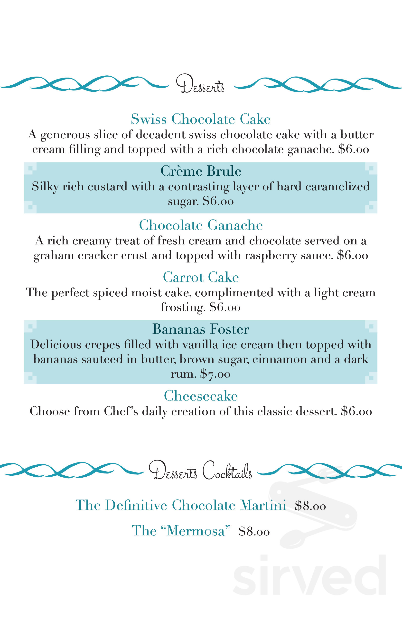 Mermaids Seafood Restaurant, Catering, & Venue menu in Fayetteville