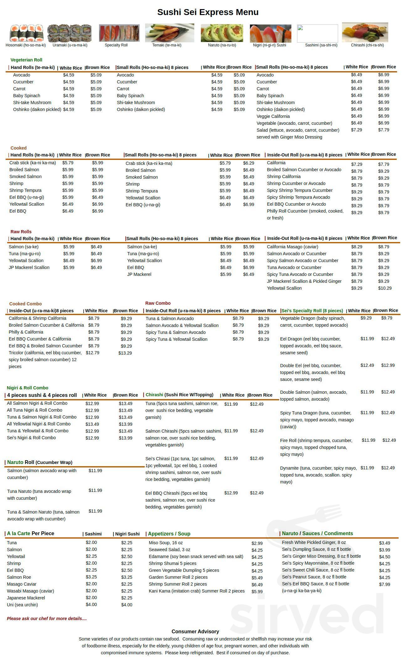 Sushi Sei Express menu in Ardmore, Pennsylvania