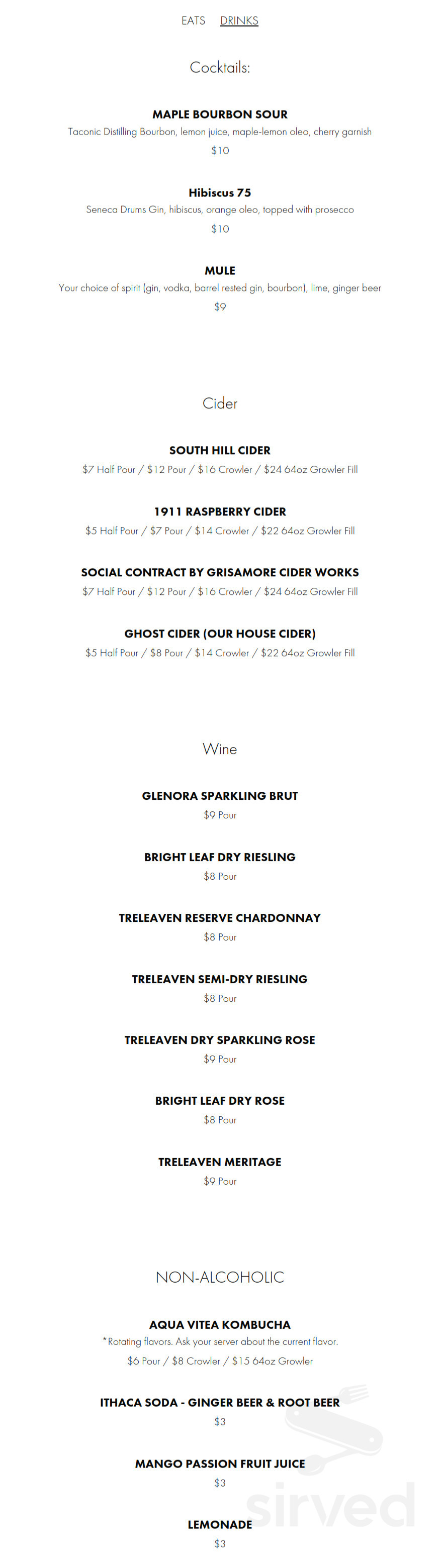 Salt Point Brewing Co. menu in Lansing, New York, USA