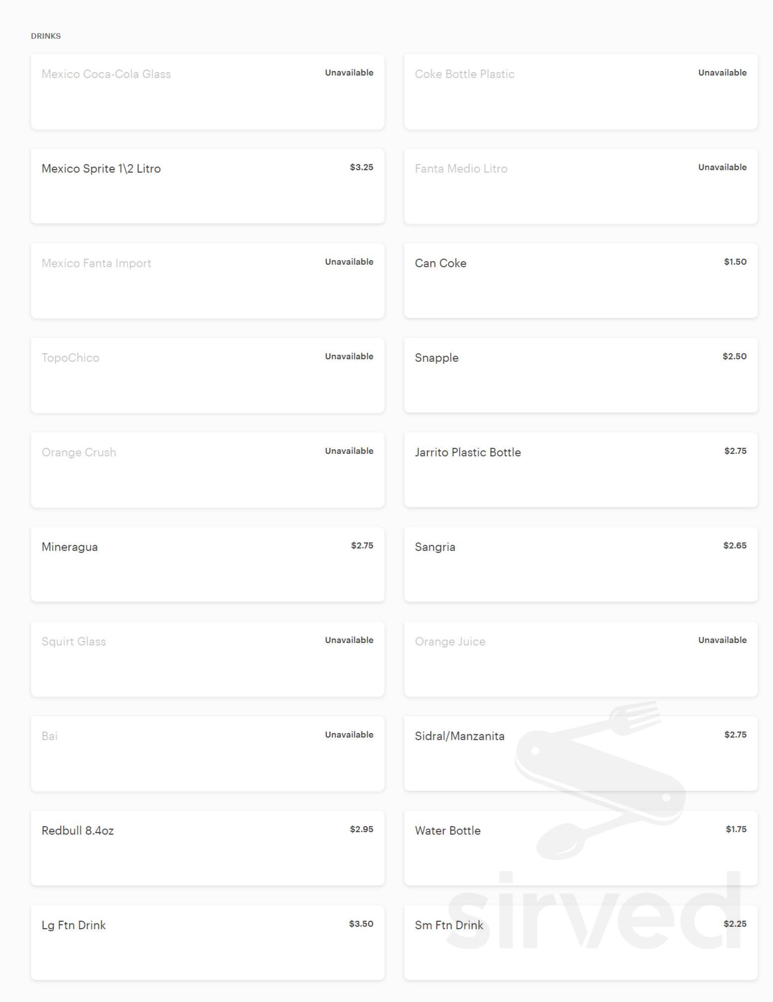 Tacos Mi Casita menu in Santa Clarita, California, USA