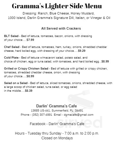 Gramma's Cafe menus in Summerfield, Florida, United States